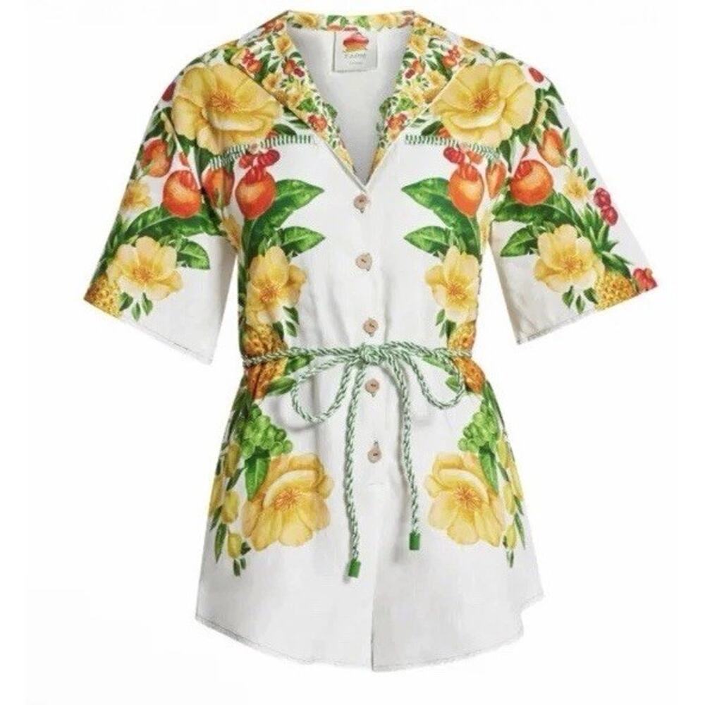 FARM Rio floral-print belted jumpsuit Linen Tropical Vacation Resort XS NEW $284 - Picture 4 of 16